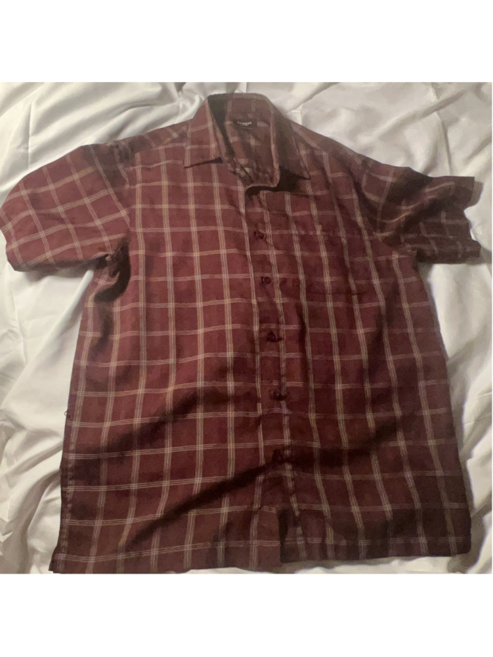 Haggar Button Up Shirt Mens M Red Plaid Short Sleeve Casual Collared Summer